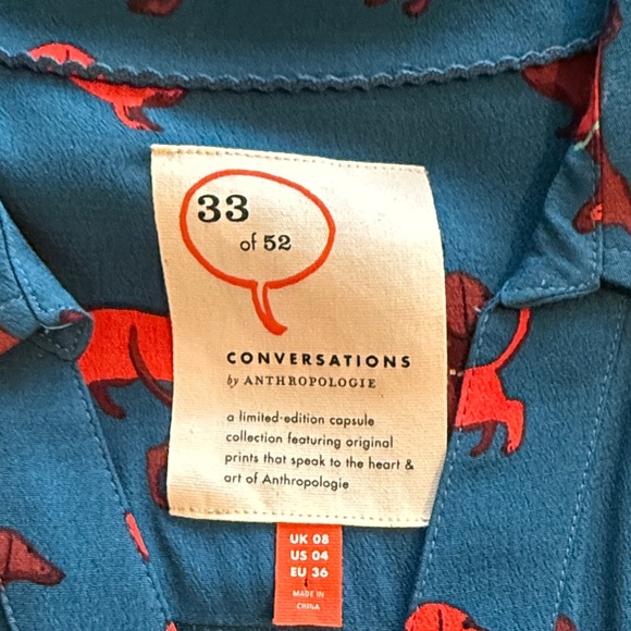 Anthropologie Dachshund Print Doxie Dog Lover Belted Long Sleeve Shirt Dress - Picture 2 of 7